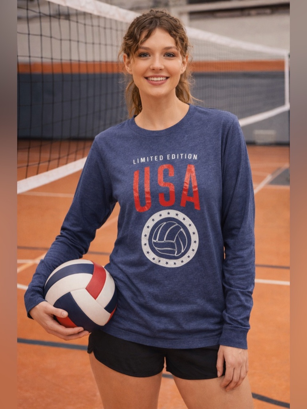 NWT Bella Canvas USA Volleyball Long Sleeve Tee Heather Navy Small Lucky Dog